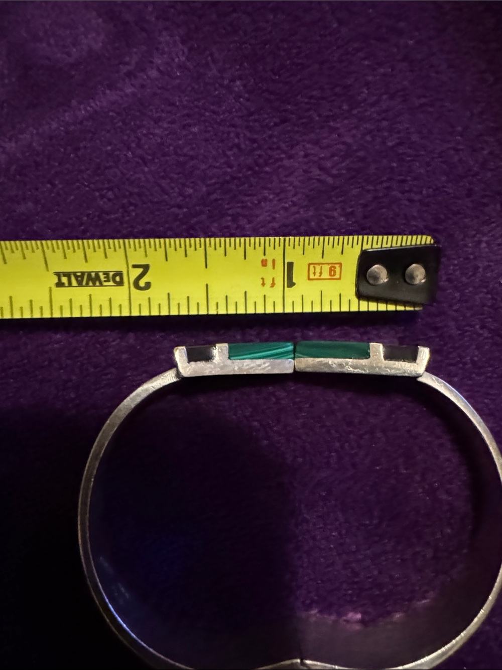 925 Sterling Silver Green Malachite Inlay Cuff Bracelet, - Picture 8 of 10